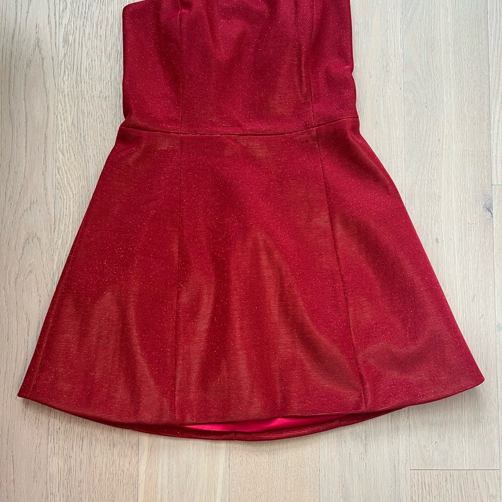 SLA the Label Sparkly Red Strapless Dress